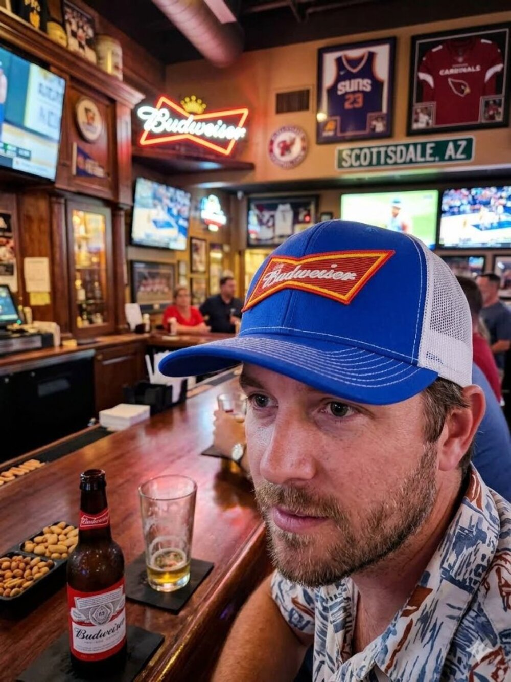Budweiser Patched Royal Blue/White Mesh Snapback Trucker Hat